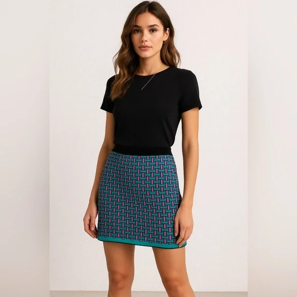 ππ€π Zara Geometric Print Skirt - Green, Black ππ€π - Picture 1 of 11